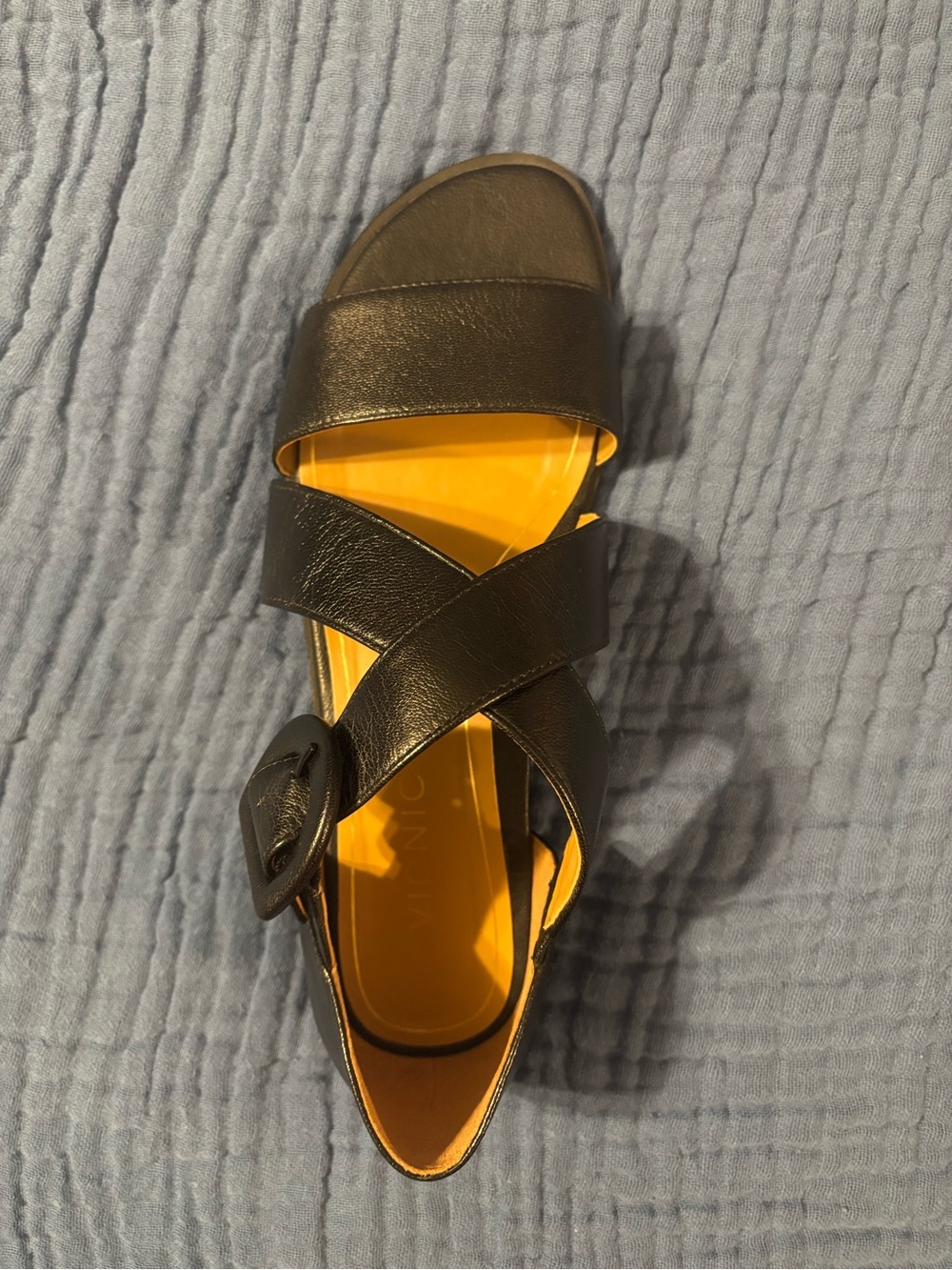 Black Leather Crisscross Slide Sandal - Women